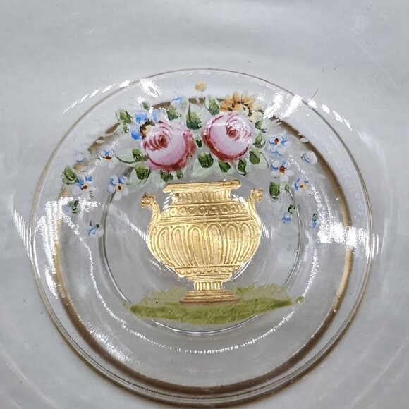 Vintage Hand-Painted Glass Bowl With Gold Trim Enamel Floral Design 5" Diameter - Picture 8 of 10